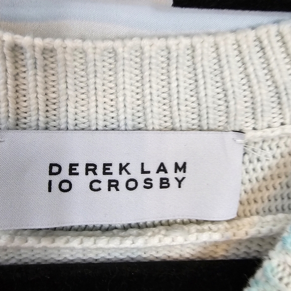 DEREK Lam 10 Crosby size Small tie-dye blue & teal cropped sweater crewneck NWOT - Picture 2 of 3